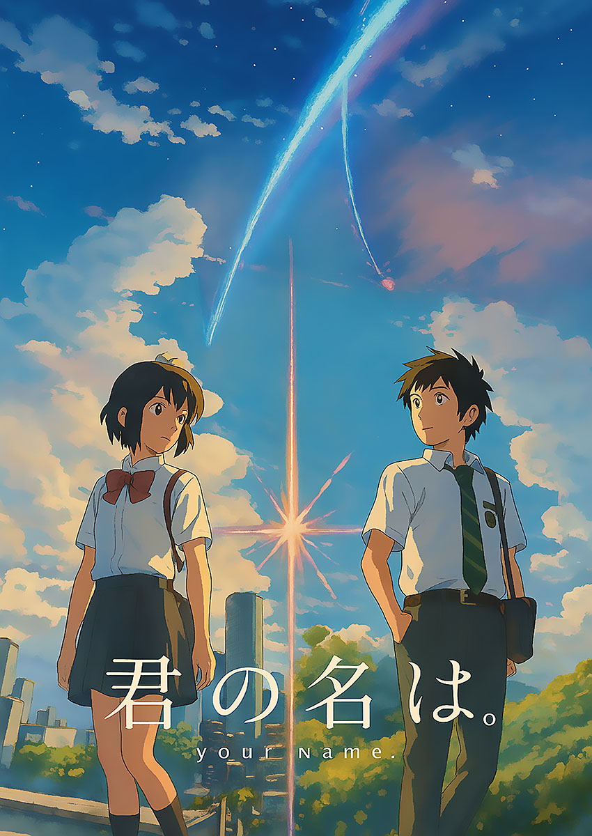 Charming Your Name style manga artwork featuring two characters against a vibrant sky.